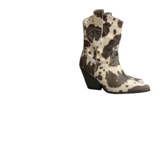 BOHO Faux fur cow print ankle cowboy boots - Picture 4 of 5